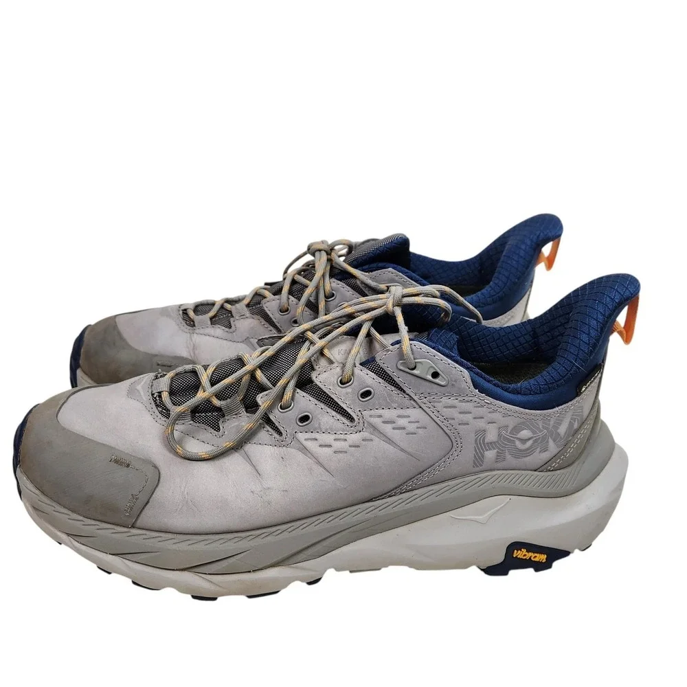 HOKA ONE ONE Kaha 2 Low Shoes Mens 11.5 Gray Blue Leather Trail Vibram Hiking
